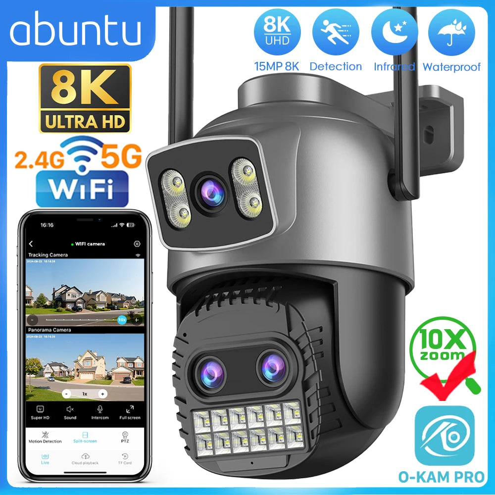 IP66 15MP 35m Wifi Outdoor Three Lens Surveillance Camera