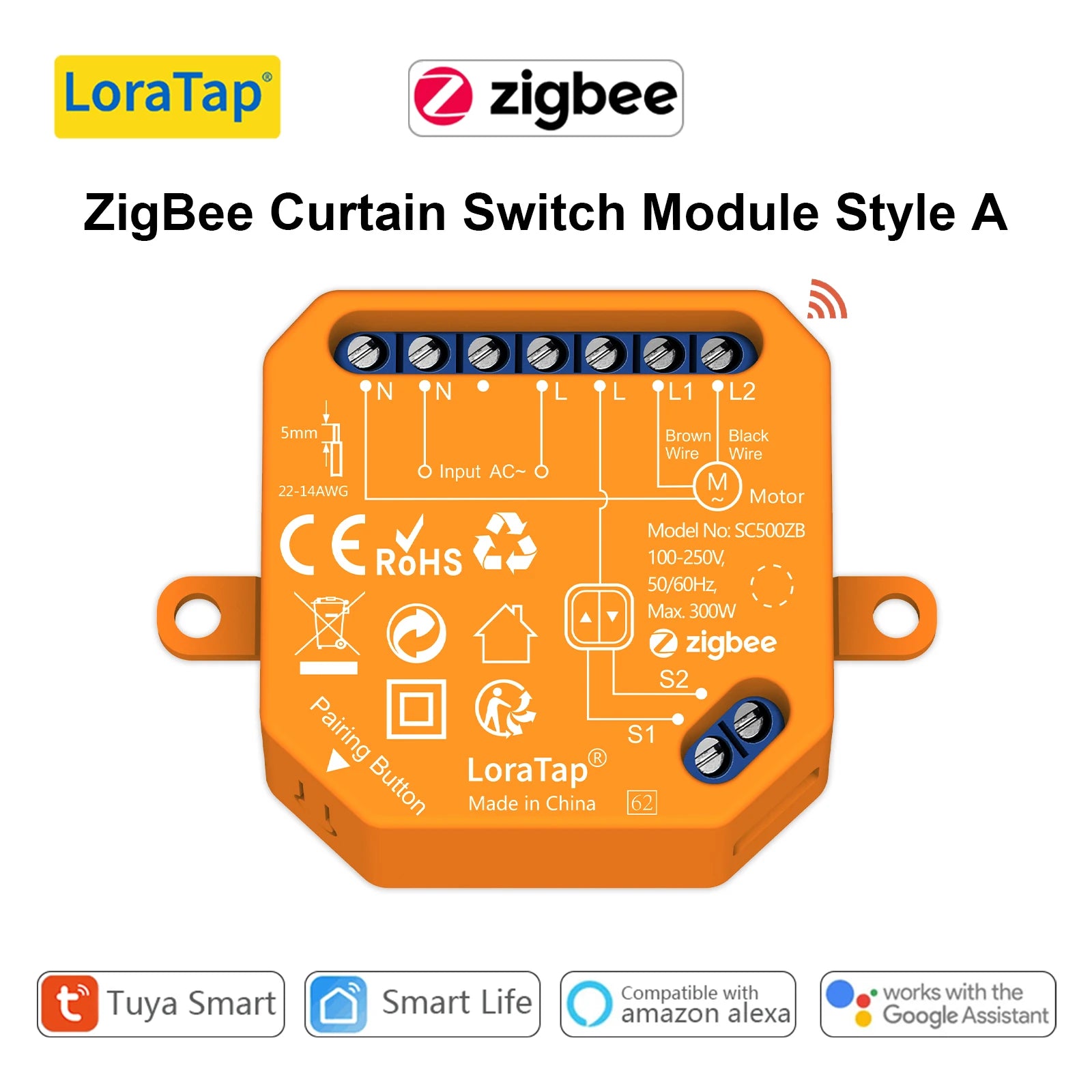 LoraTap 240V Plastic WiFi ZigBee Rolling Blinds Curtain Switch