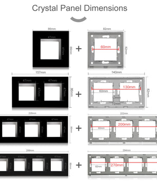 Bseed 10A Alloy 2 Gang Crystal Glass Panel Light Touch Switch