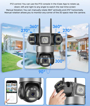 12MP 6K Three Lens Waterproof 360° Surveillance Camera
