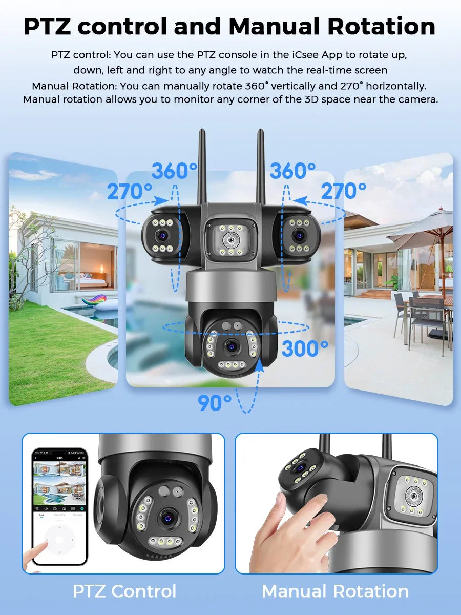 12MP 6K Three Lens Waterproof 360° Surveillance Camera