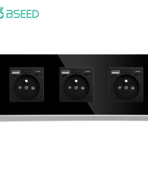 Bseed 16A Glass Panel Single Double Triple Electric Wall Socket