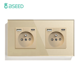 Bseed 16A Glass Panel Single Double Triple Electric Wall Socket