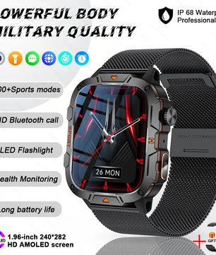 Fine Steel Waterproof Android Square Shaped Amoled Screen Smartwatch