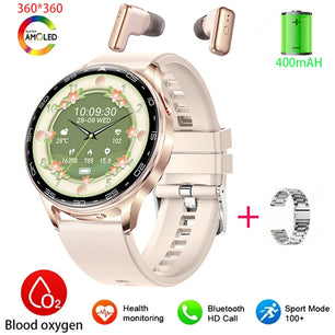 2-In-1 Bluetooth Earphones With Alloy AMOLED Display Smartwatch