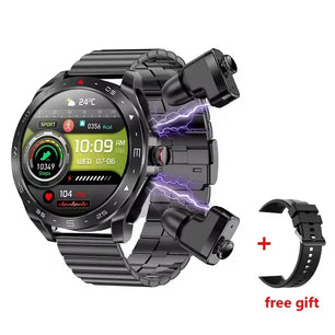 2-In-1 Waterproof Alloy AMOLED Display Smartwatch With Earphones