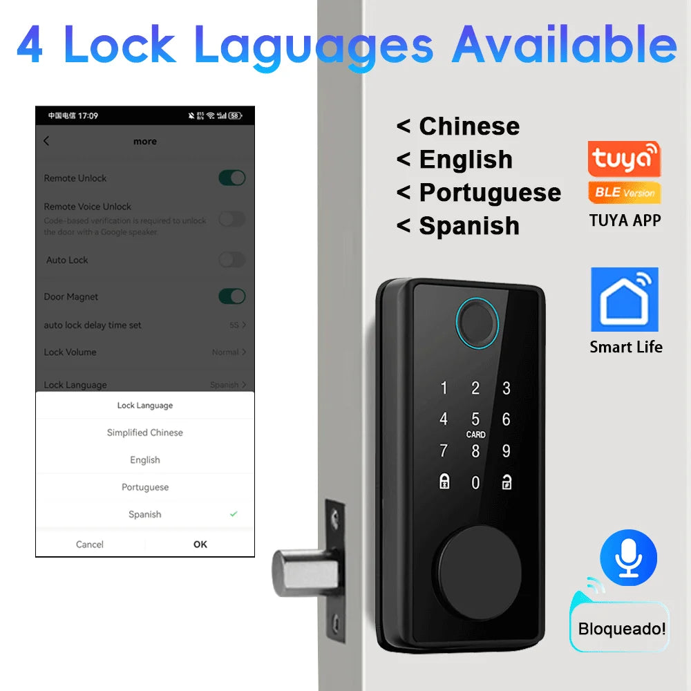 Zinc Alloy Fingerprint Bluetooth Deadbolt Reversible Password Lock
