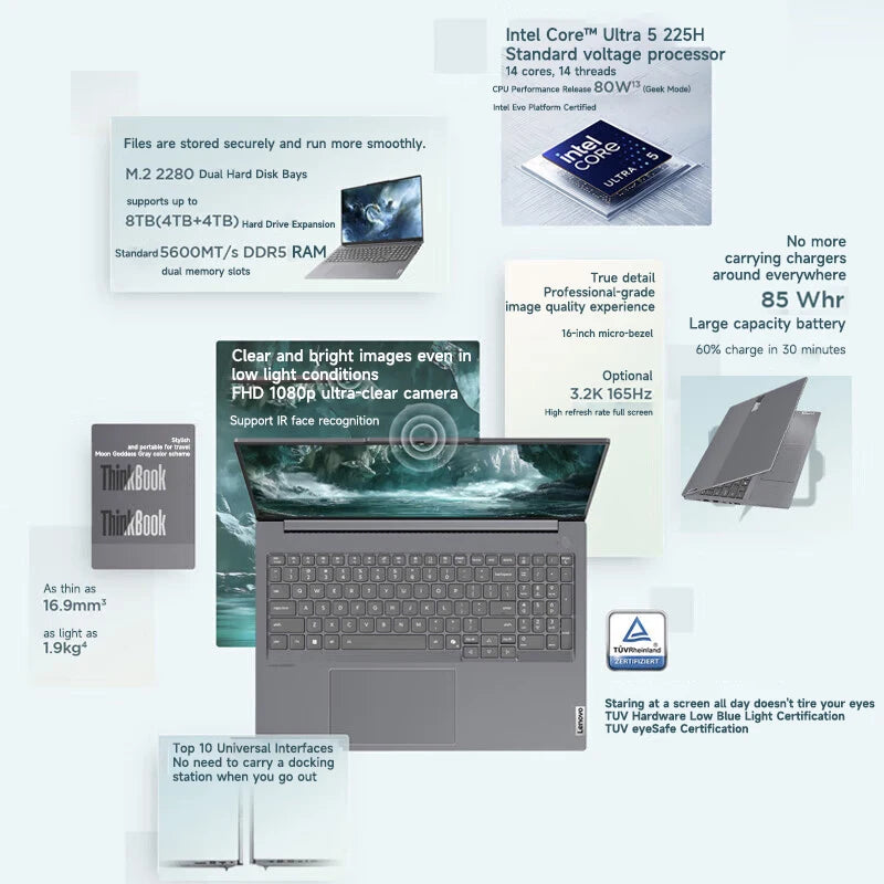 1TB 16" 32GB 165Hz Intel Core Ultra5 225H Bluetooth Lenovo Laptop