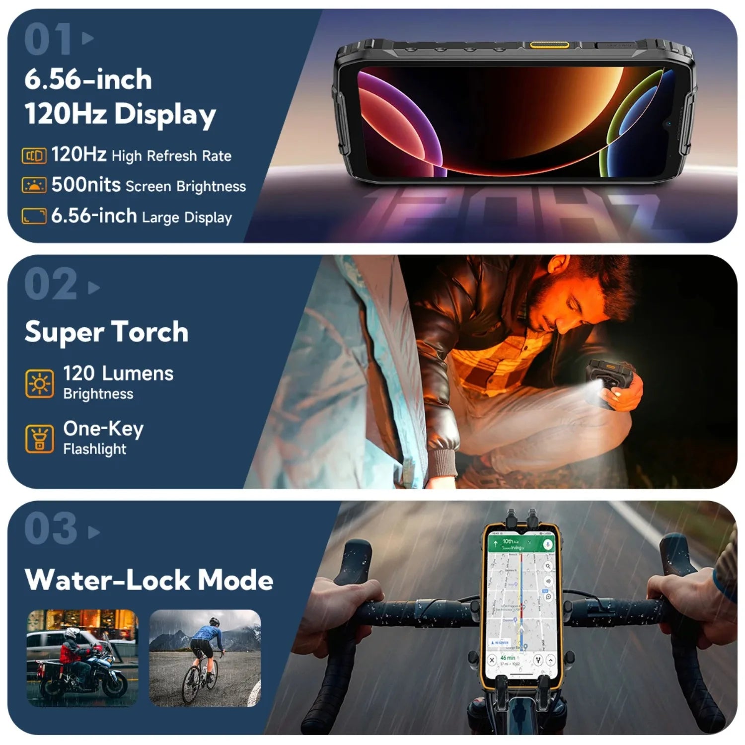 10200mAh 6.56" 512GB Android RugKing 4 Pro 4G Rugged Smartphone