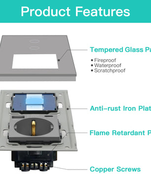 Bseed 16A Alloy 3 Gang Crystal Glass Panel Wall Light Touch Switch