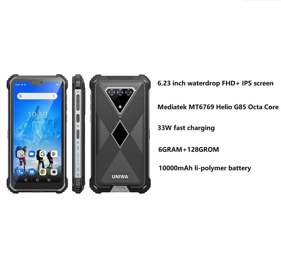10000mAh 6.23" 128GB Android F910 4G Rugged Smartphone