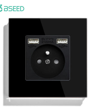 Bseed 16A Glass Panel Single Double Triple Electric Wall Socket