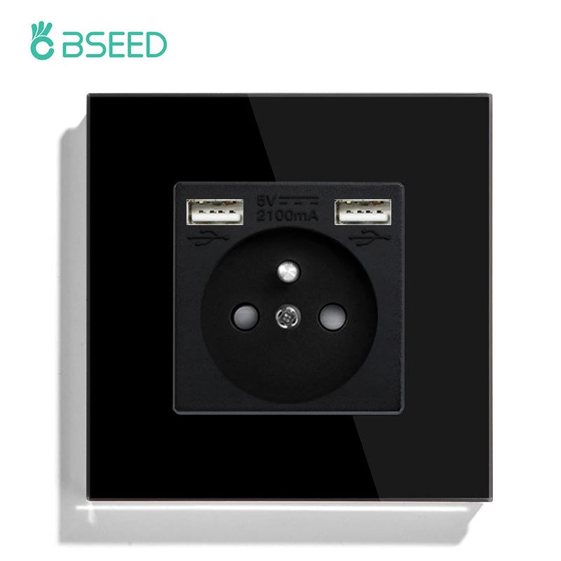 Bseed 16A Glass Panel Single Double Triple Electric Wall Socket