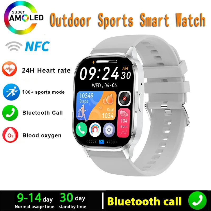 Silica Gel Waterproof Android Square Shaped Amoled Screen Smartwatch