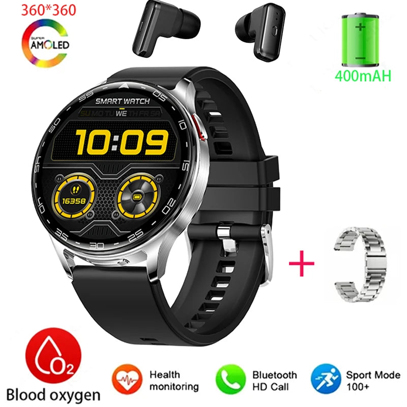 2-In-1 Bluetooth Earphones With Alloy AMOLED Display Smartwatch