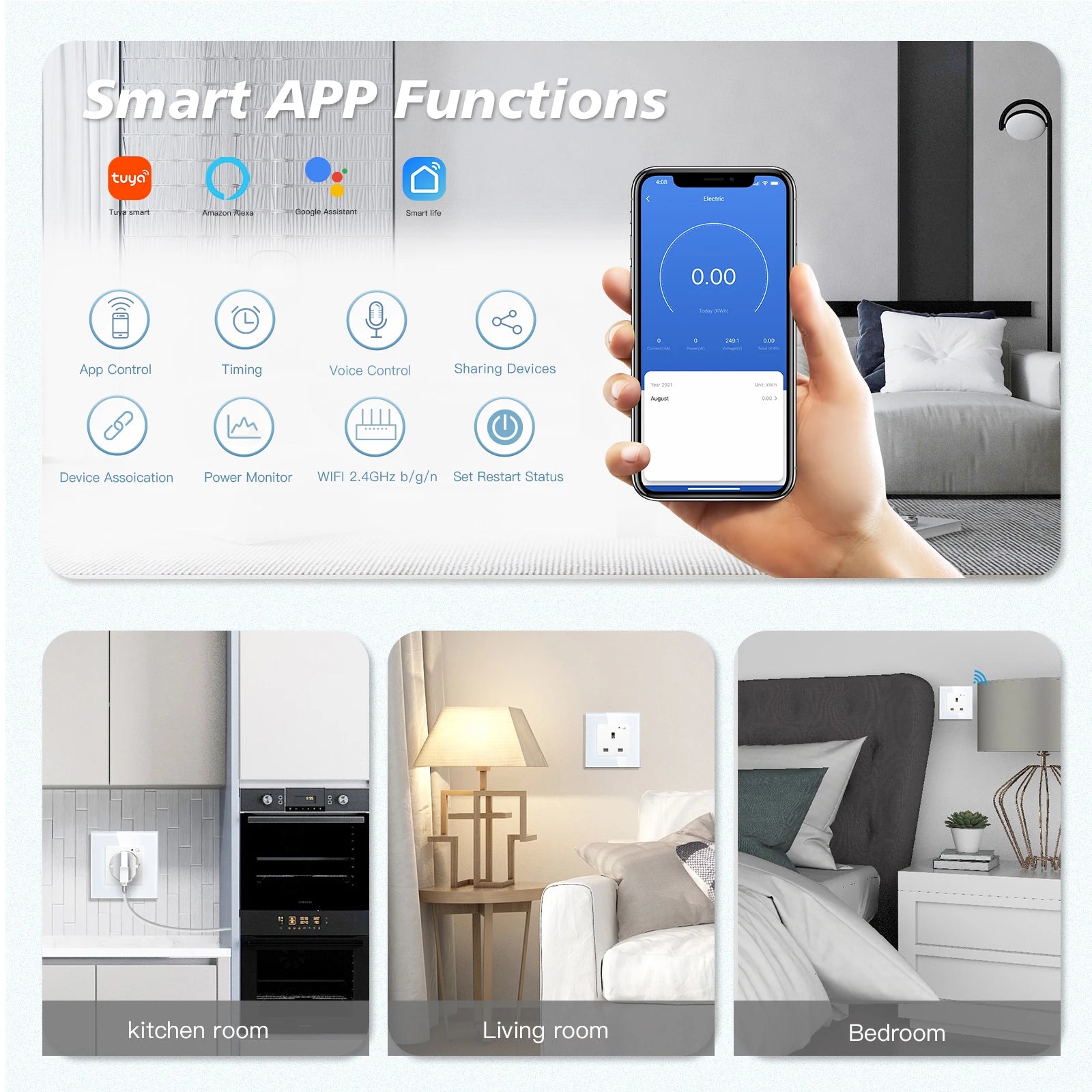 Bseed 13A Glass Panel Wireless WIFI Control Smart Power Socket