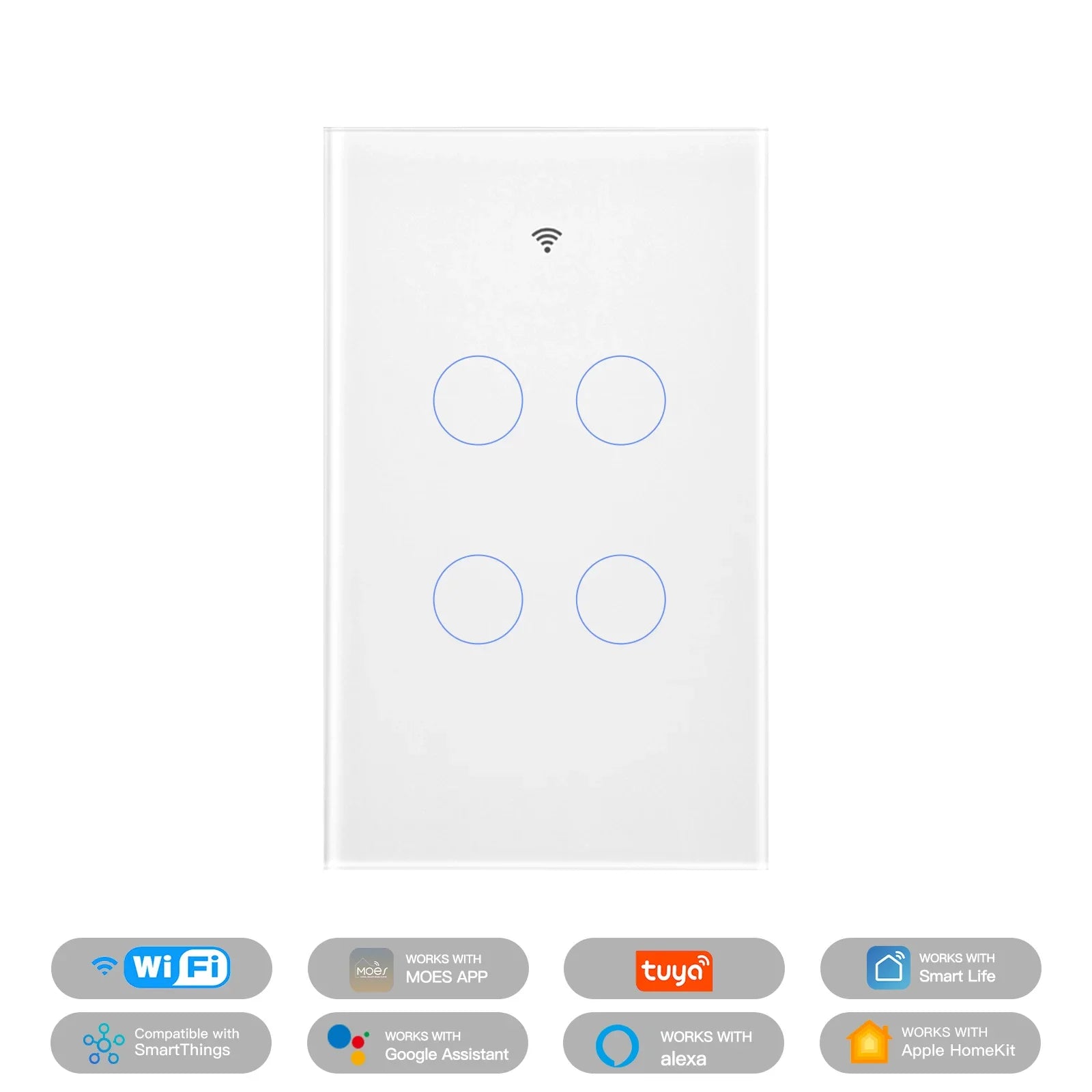 Moes Tuya WiFi Smart Light Glass Touch Panel Fireproof Switch