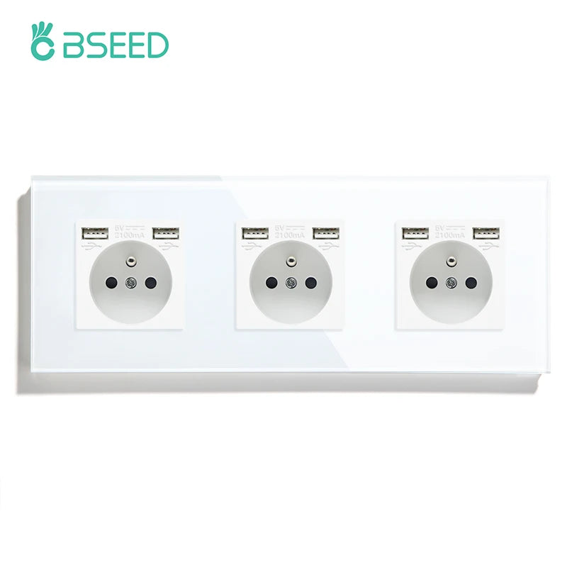 Bseed 16A Glass Panel Single Double Triple Electric Wall Socket