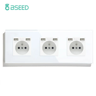 Bseed 16A Glass Panel Single Double Triple Electric Wall Socket