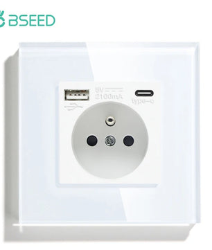 Bseed 16A Glass Panel Single Double Triple Electric Wall Socket