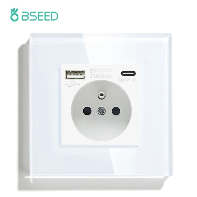 Bseed 16A Glass Panel Single Double Triple Electric Wall Socket