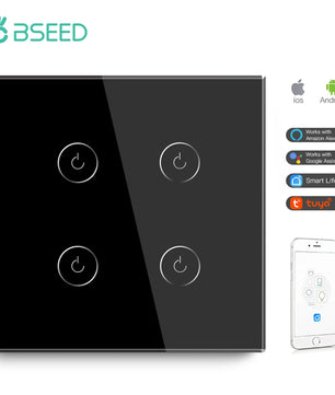 Bseed Alloy 4 Gang 1 Way Crystal Glass Panel Light Touch Switch