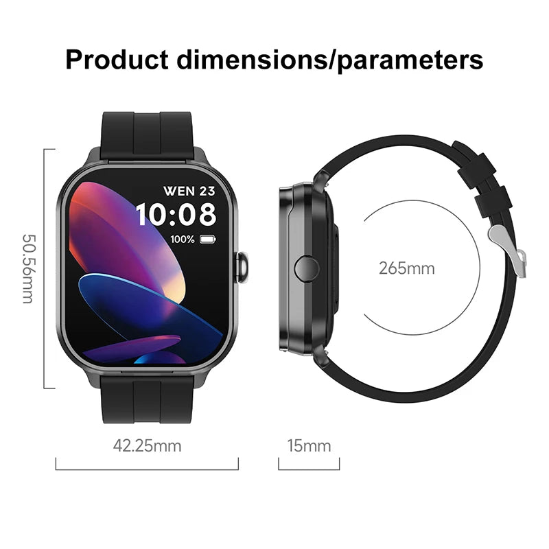 Silica Gel Waterproof Heart Rate Tracker Android Square Smartwatch