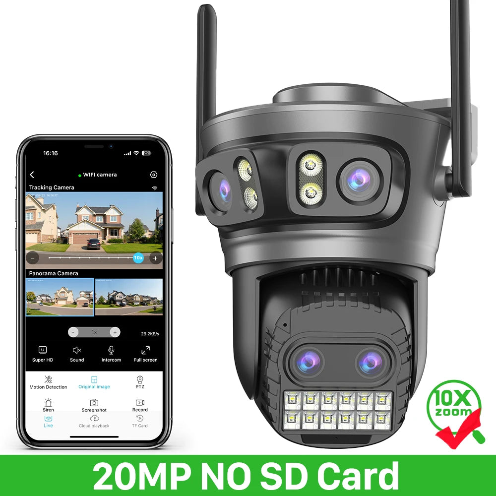 IP66 20MP Wifi Four Lens 10X Zoom Surveillance Camera