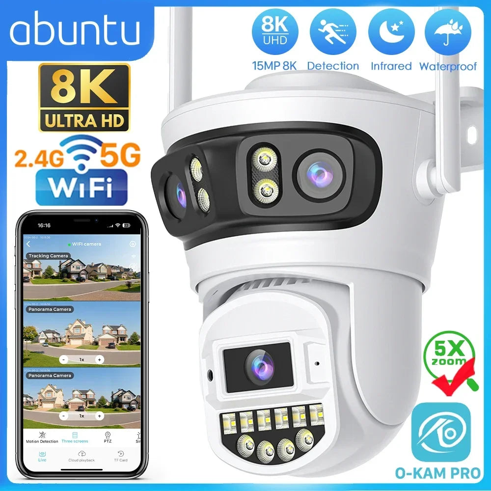 IP66 15MP 5G Wifi Three Lens Surveillance Dome Camera
