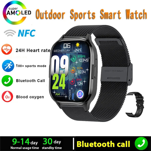 Silica Gel Waterproof Android Square Shaped Amoled Screen Smartwatch