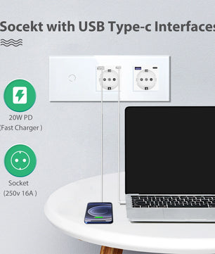 Bseed 10A Alloy 3 Gang Touch Switch With Double Wall Socket