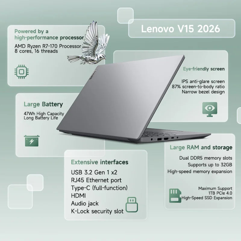 3.2GHz 15.6“ AMD Ryzen7 170 16G DDR5 Slim Lenovo Laptop