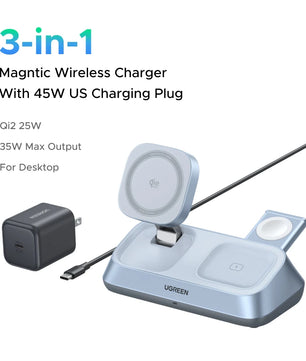 Ugreen 3- IN-1 Qi2 25W MAX Magnetic Wireless Charger For iPhone