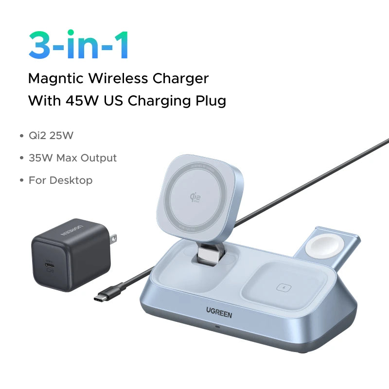 Ugreen 3- IN-1 Qi2 25W MAX Magnetic Wireless Charger For iPhone