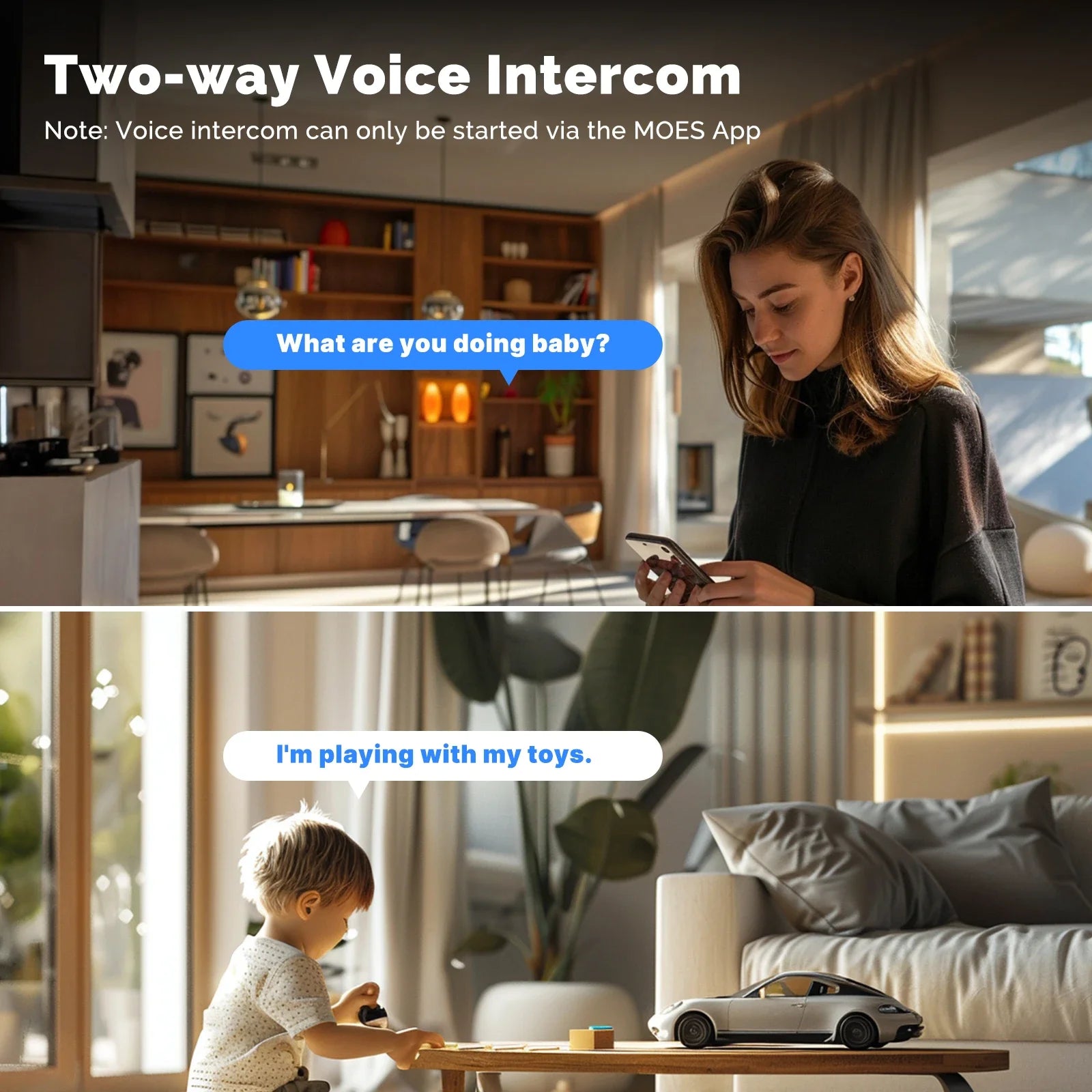 Moes 2.4GHz WiFi Dual Screen Lens Indoor Night Vision Camera