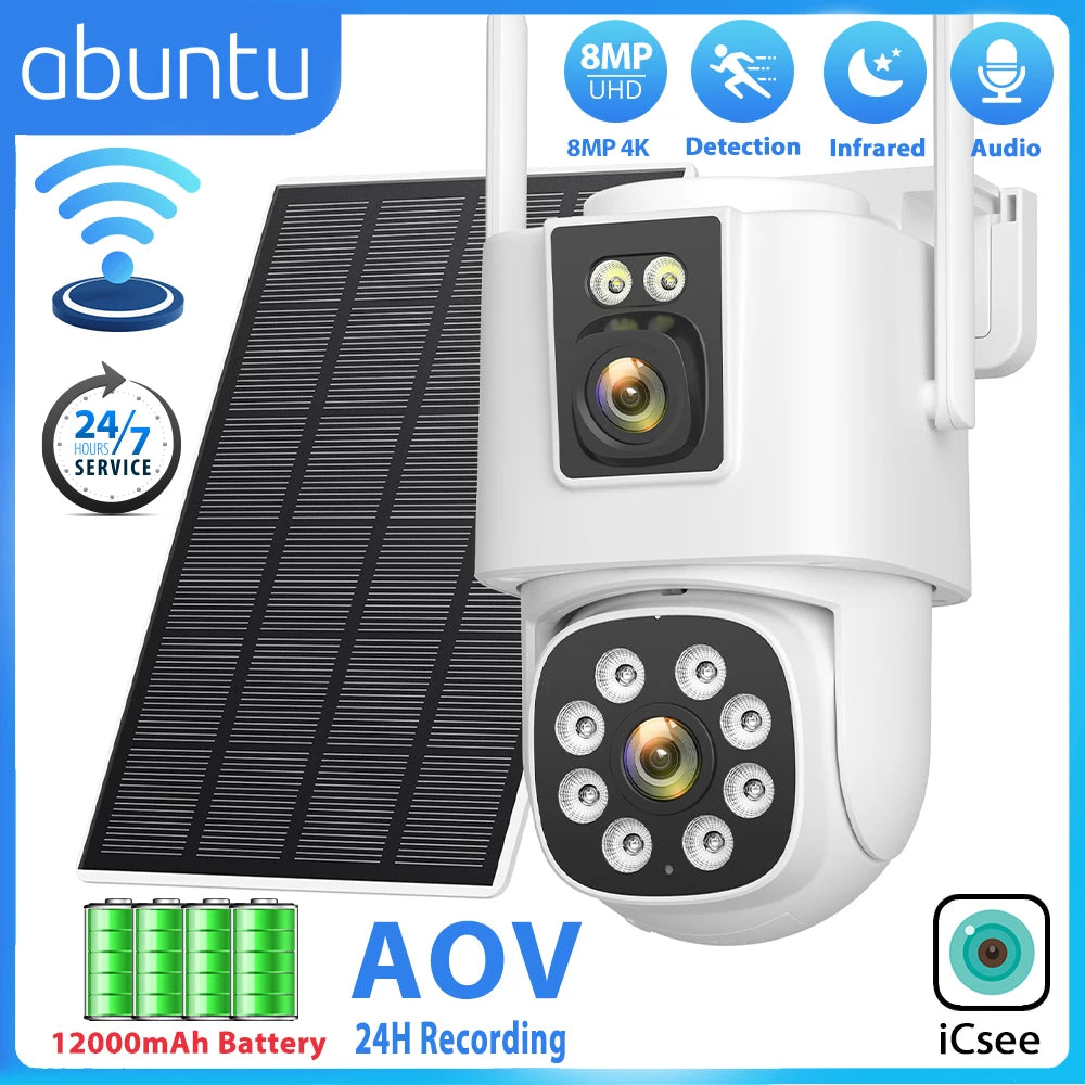 8MP 4K Solar Wifi Outdoor Dual Lens Surveillance Camera