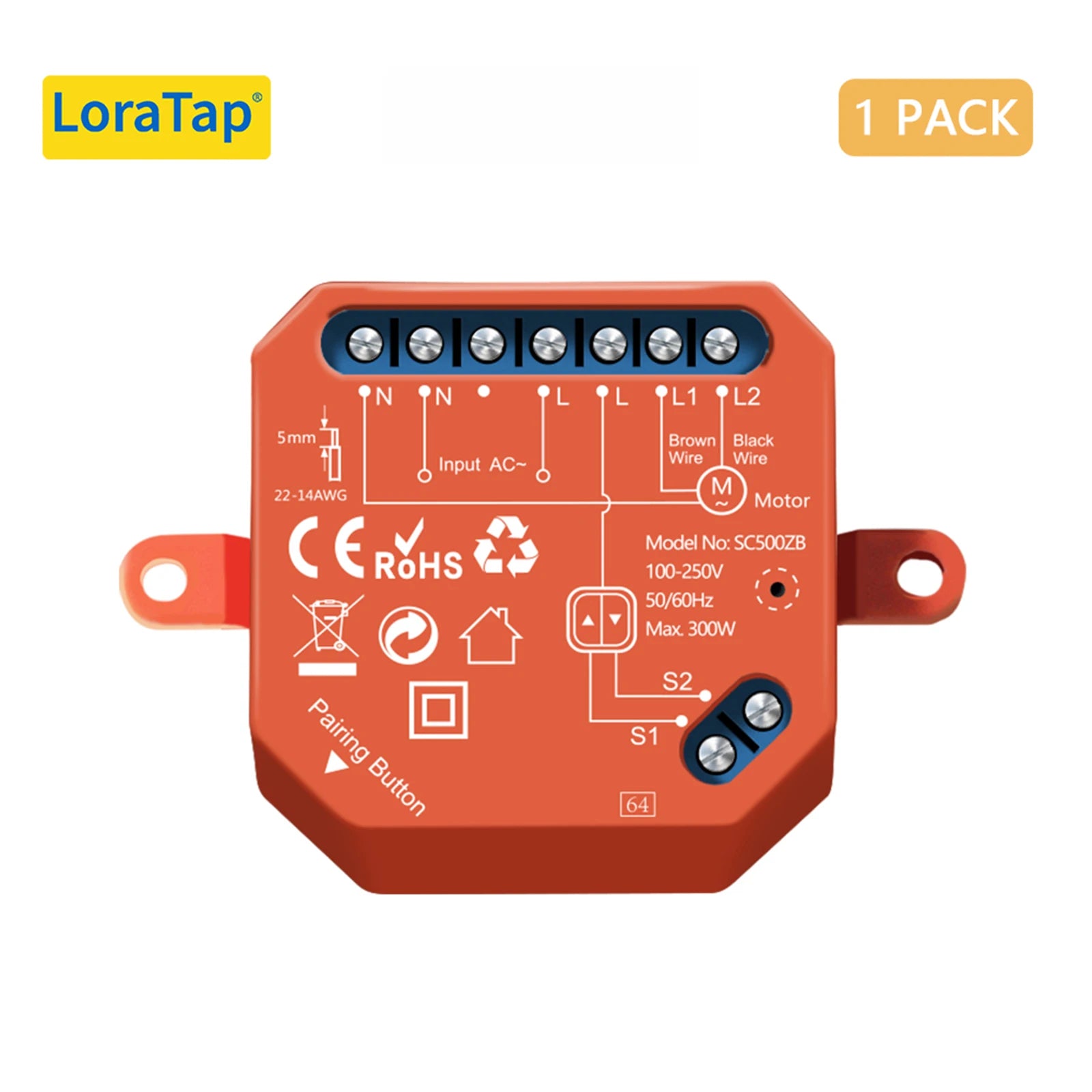 LoraTap 300W Plastic Smart ZigBee Roller Shutter Curtain Switch