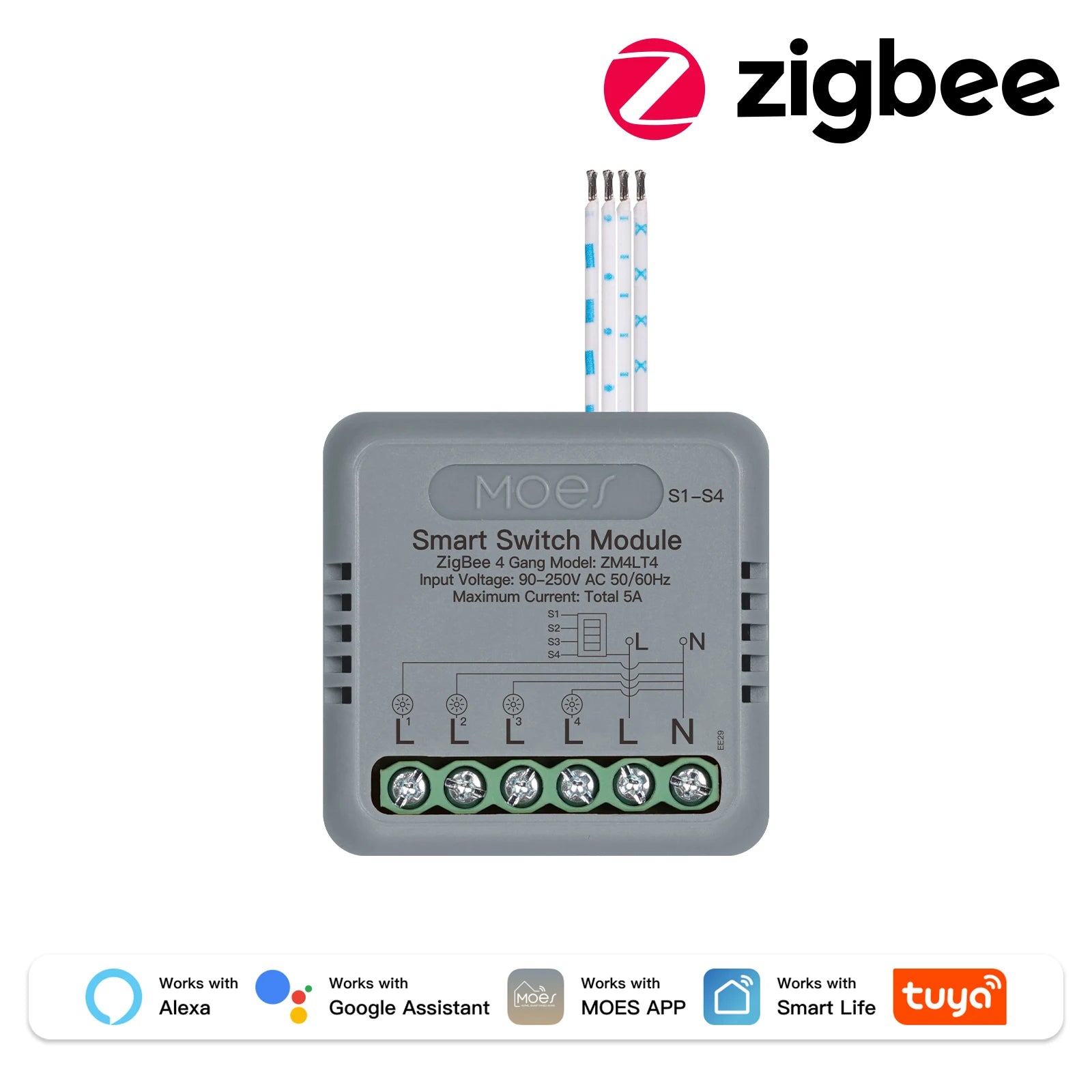 MOES WiFi Zigbee Smart Switch Module 1-4 Gang with Voice Control