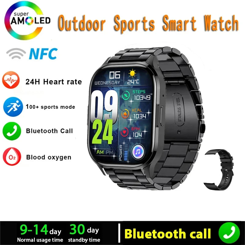 Silica Gel Waterproof Android Square Shaped Amoled Screen Smartwatch