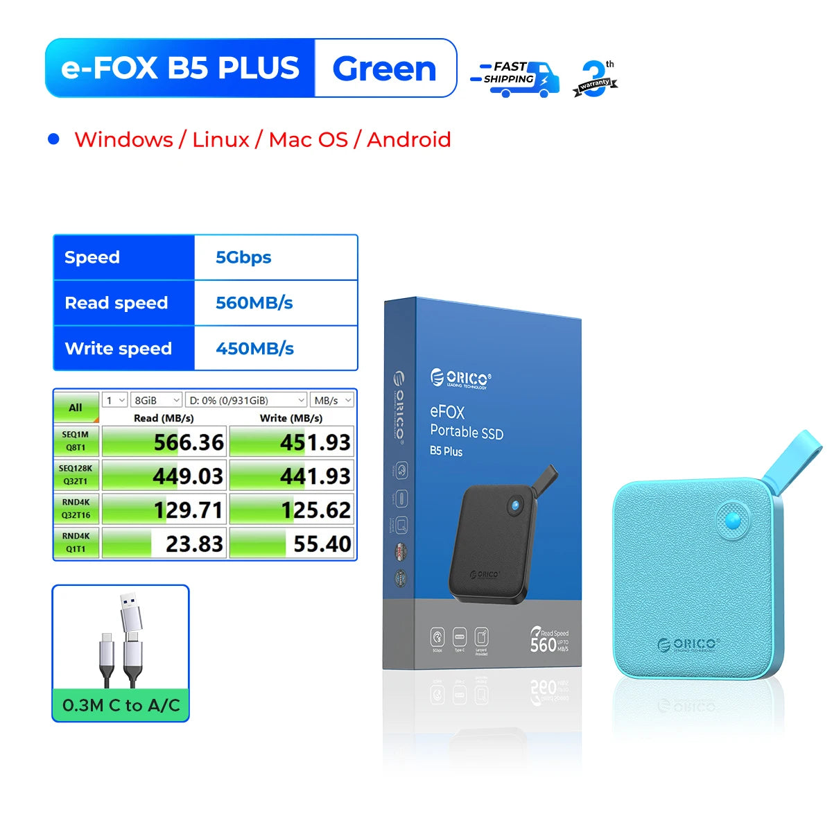 Gen2 Portable External Solid State Drive for Desktop and Laptop