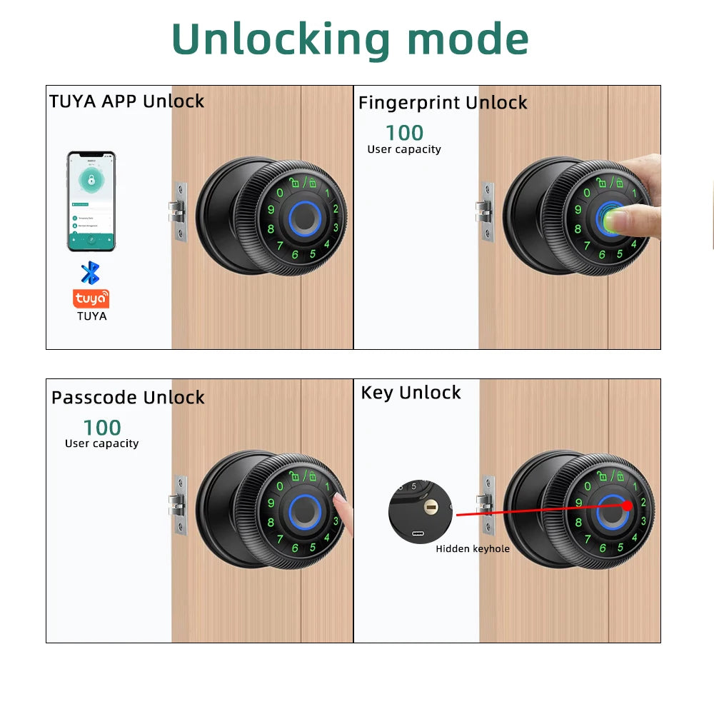 Zinc Alloy Fingerprint Bluetooth Dry Battery Reversible Door Lock