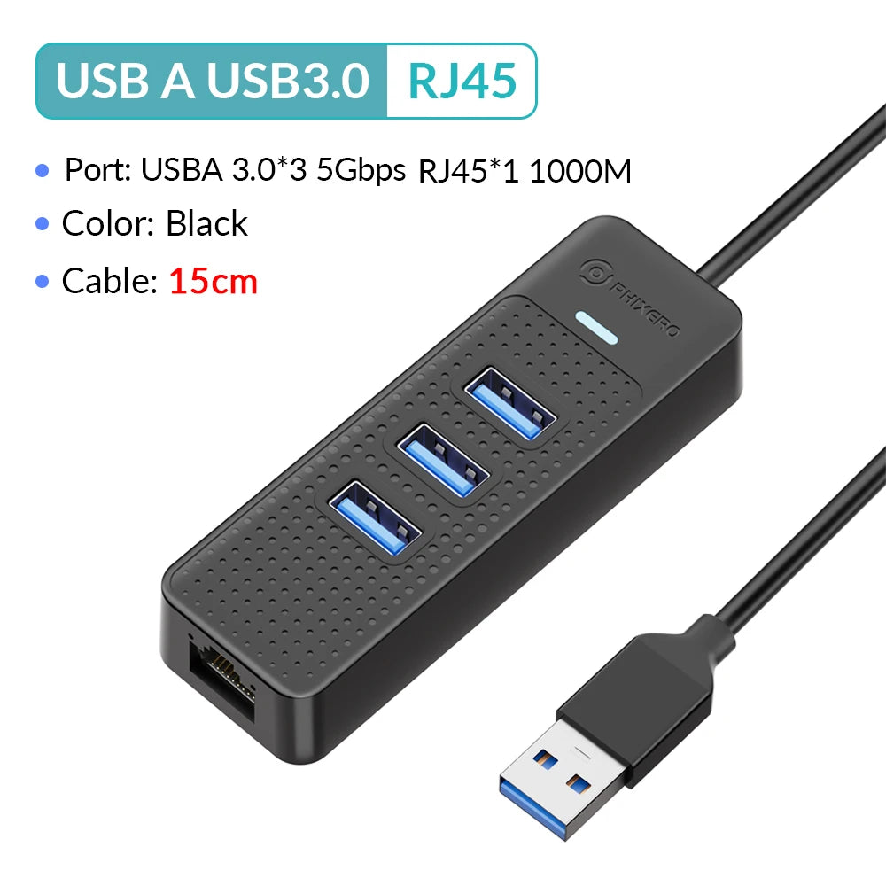 1000Mbps Ethernet Type-C USB 3.0 Hub With RJ45 USB Splitter