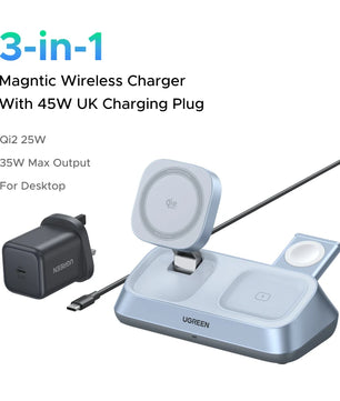 Ugreen 3- IN-1 Qi2 25W MAX Magnetic Wireless Charger For iPhone