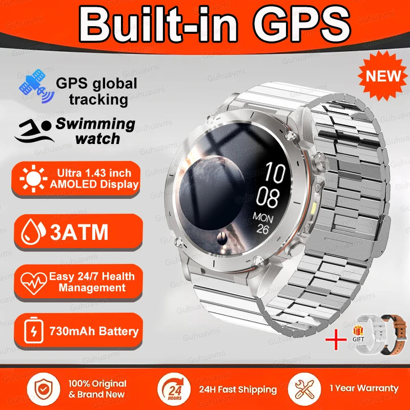 Fine Steel Waterproof Android Round Shaped Bluetooth Smartwatch