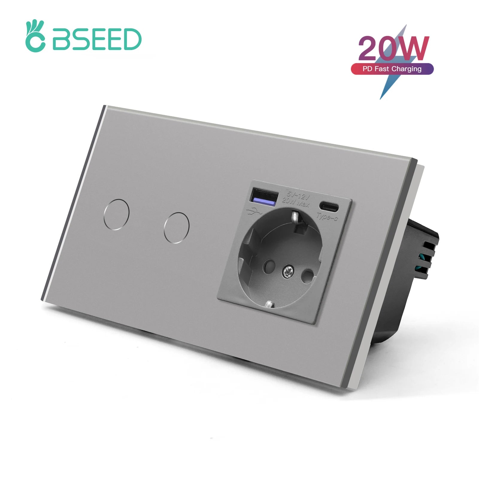 Bseed 10A Alloy 3 Gang Touch Switch With Single Wall Socket