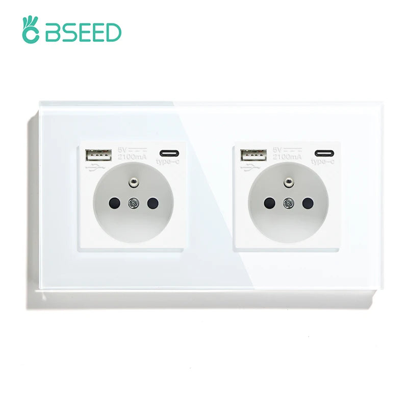 Bseed 16A Glass Panel Single Double Triple Electric Wall Socket