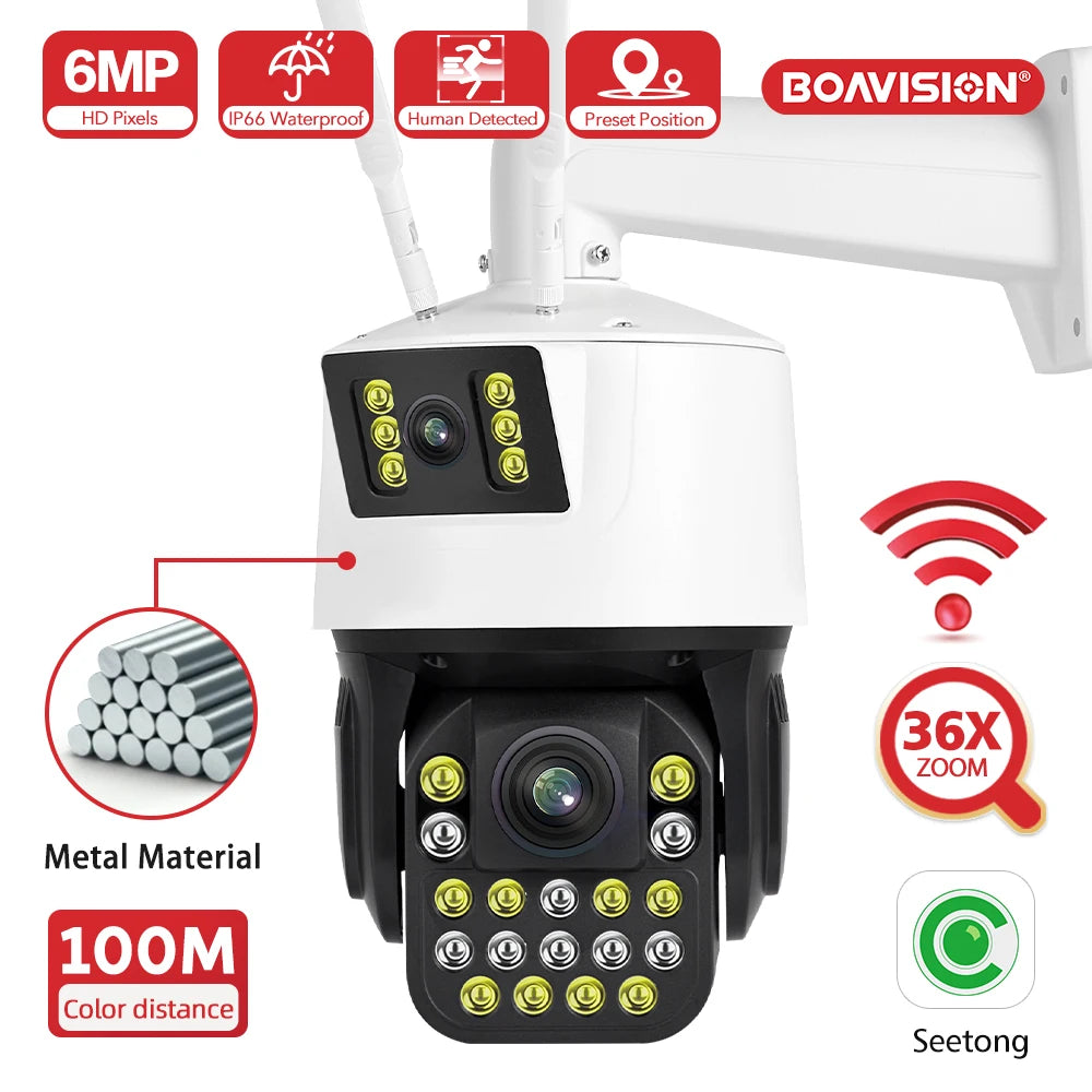 Boavision 6MP WIFI Dual Lens Auto Tracking Audio Dome Camera