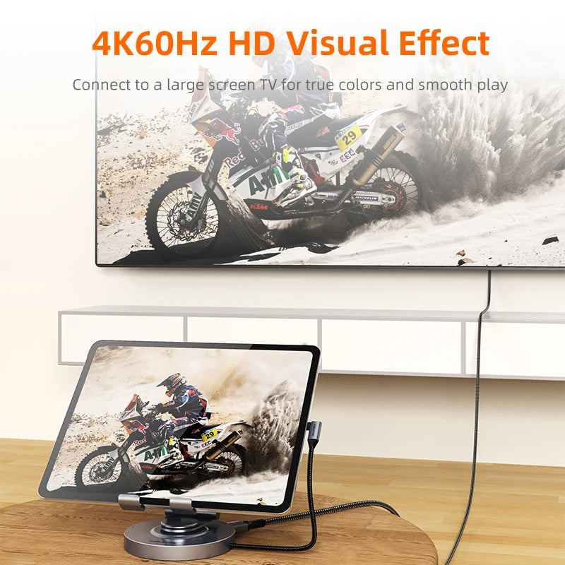 PD 100W Aluminum USB 3.0 8-IN-1 360 Rotating Stand Hub