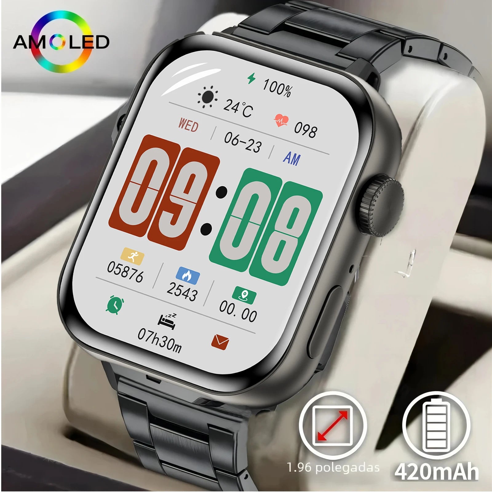 Silica Gel Waterproof Bluetooth Android GPS Square Shape Smartwatch