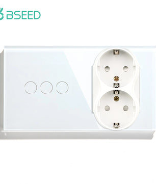 Bseed 10A Alloy 3 Gang Touch Switch With Double Wall Socket